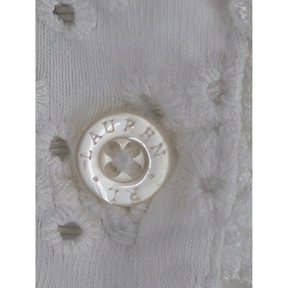 Ralph Lauren White Eyelet Lace Button Front Cardigan 3/4 Sleeve Top Cottagecore - Picture 3 of 7